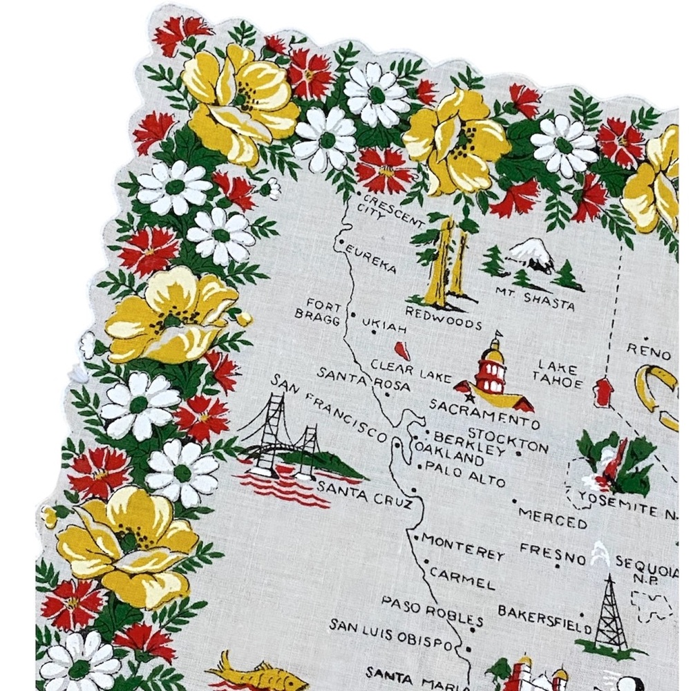 Vintage 1950’s Handkerchief Map of California MCM Retro Souvenir Travel - Picture 4 of 14